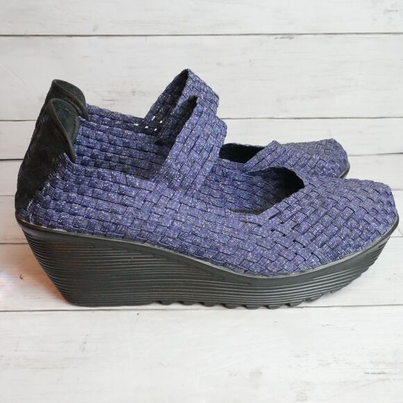 Women's Size 10 Platform Wedge Blue Sandals Woven Pumps Mary Jane Shoes - Picture 2 of 8